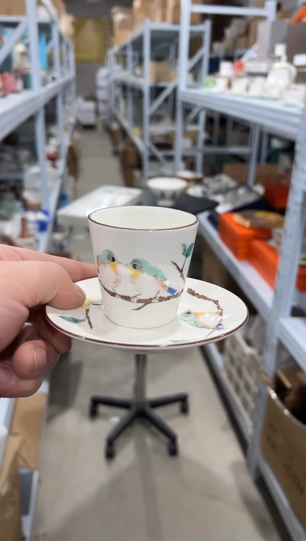 杯子骨瓷（原盒）120毫升小鸟小茶杯碟一套
