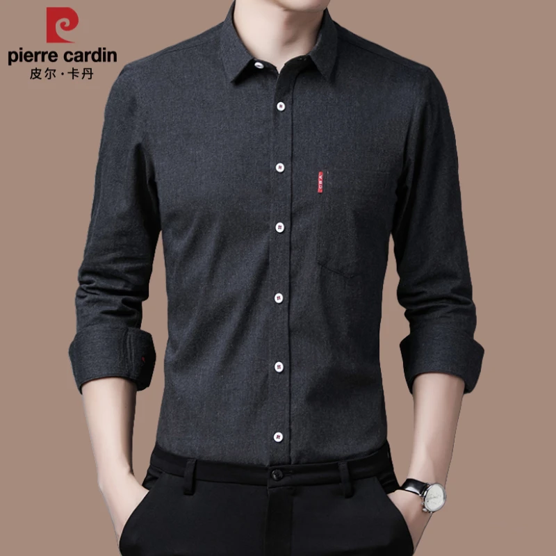 【国际品牌皮尔卡丹】高端长袖衬衣男款春秋季休闲翻领纯棉男士衬衫