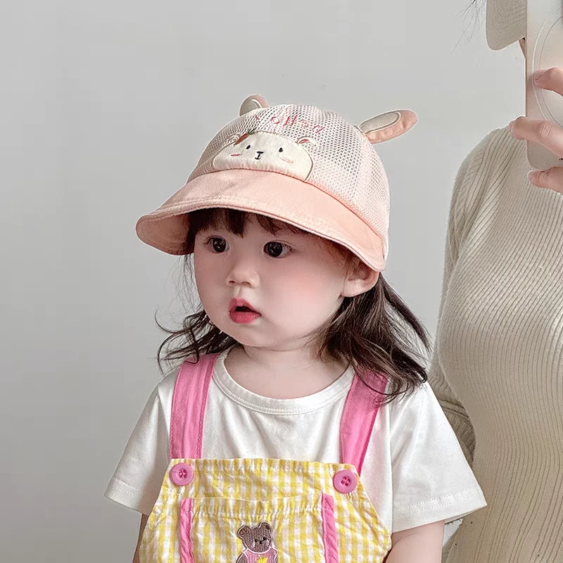 宝宝帽子春夏网眼透气薄款鸭舌帽婴幼儿可爱出游大檐遮阳帽防晒帽