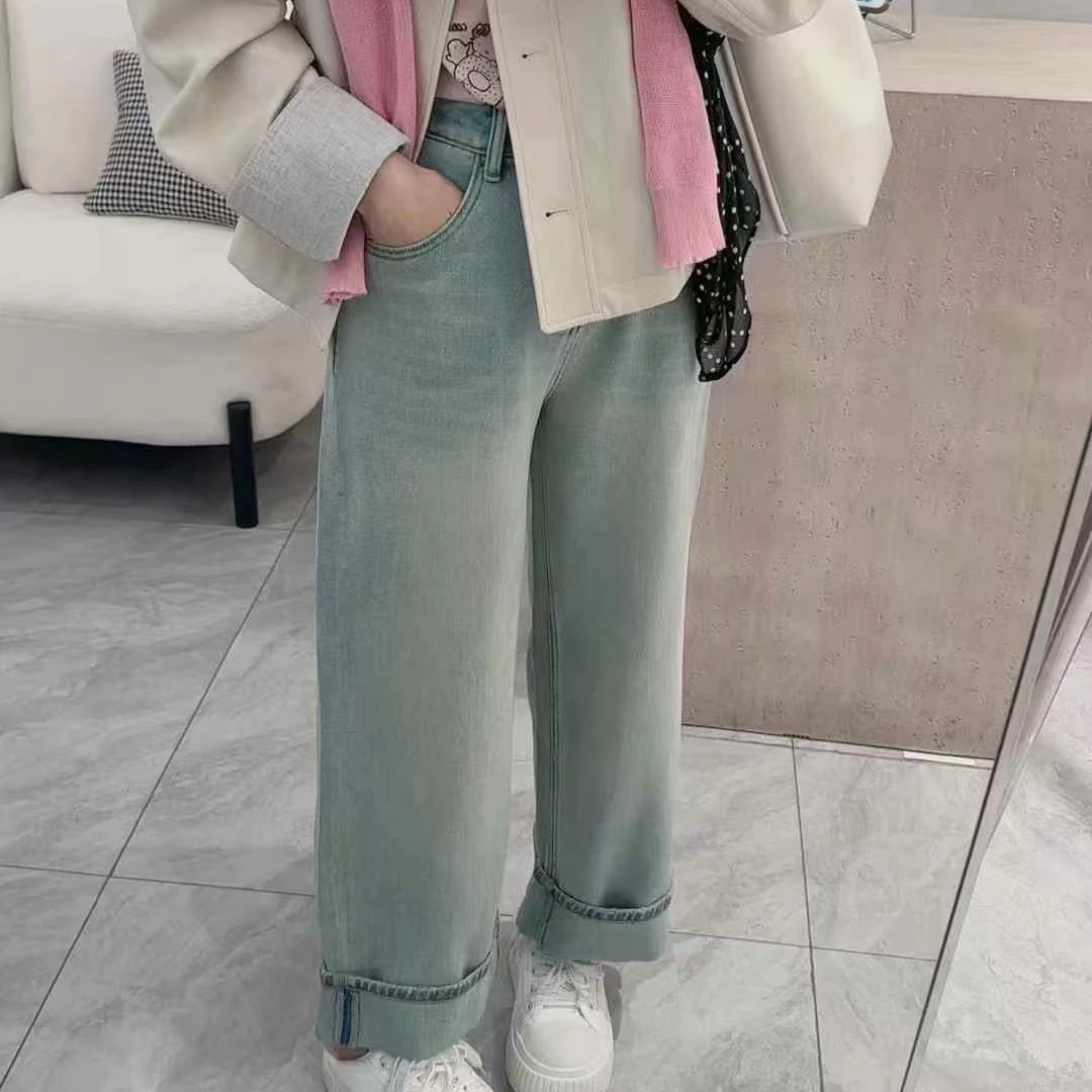 ouran 春款G1337百搭显瘦9分卷边牛仔裤