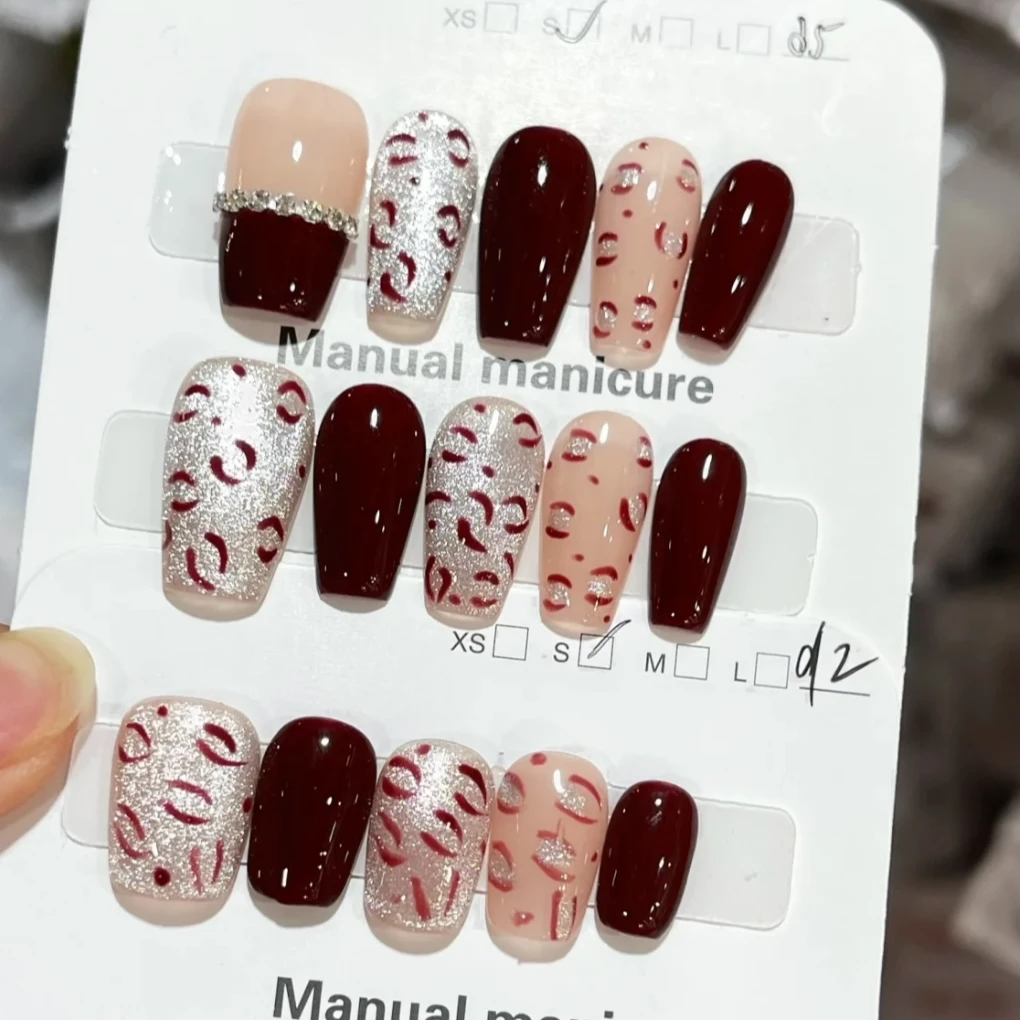 【红色豹纹】纯手工穿戴甲精致过年新款十片装