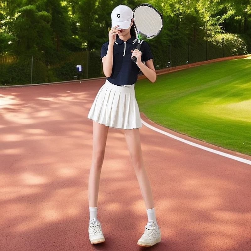 健身衣网球速干休闲套装跑步短裙夏季女羽毛球服短袖专业百褶polo