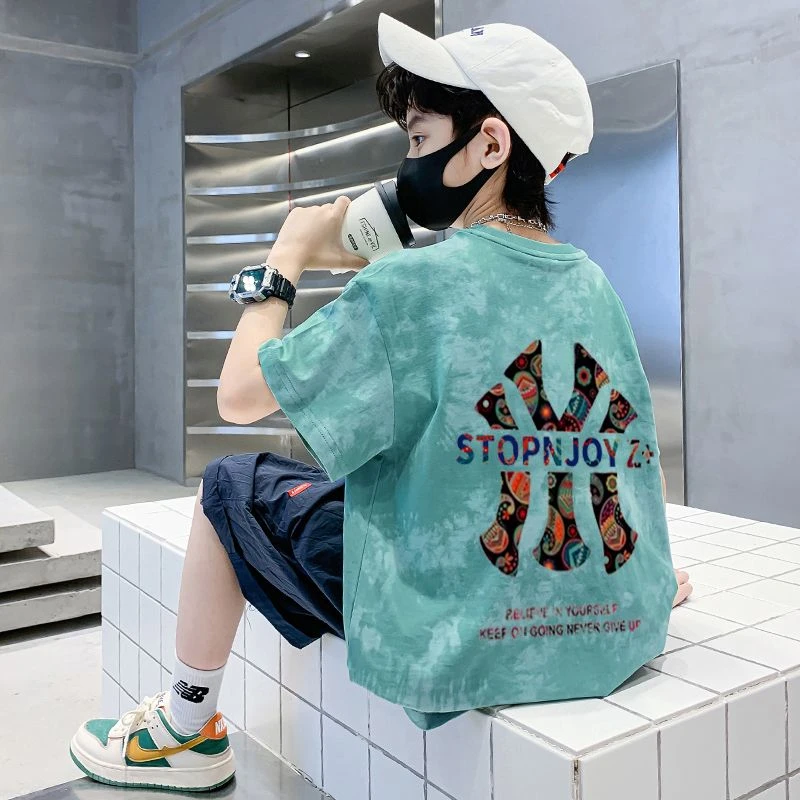 【100%纯棉】儿童T恤短袖2025年新款男童夏款半袖潮T男孩扎染上衣