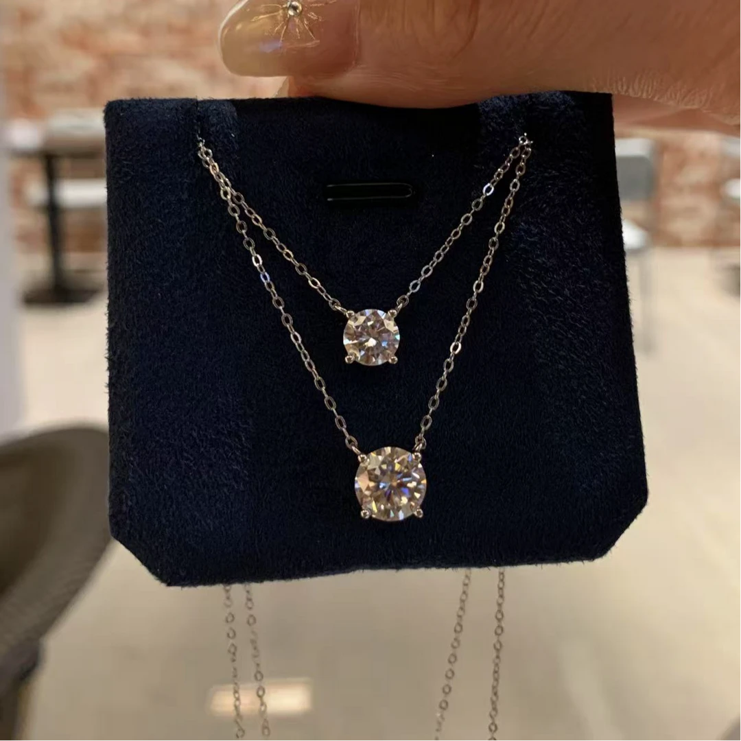 链子925银莫桑石 s925纯银四爪圆钻项链女小众不掉色锁骨链送女友