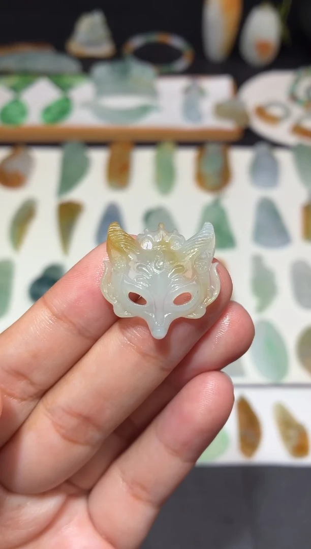 未镶嵌定制翡翠狐狸面具