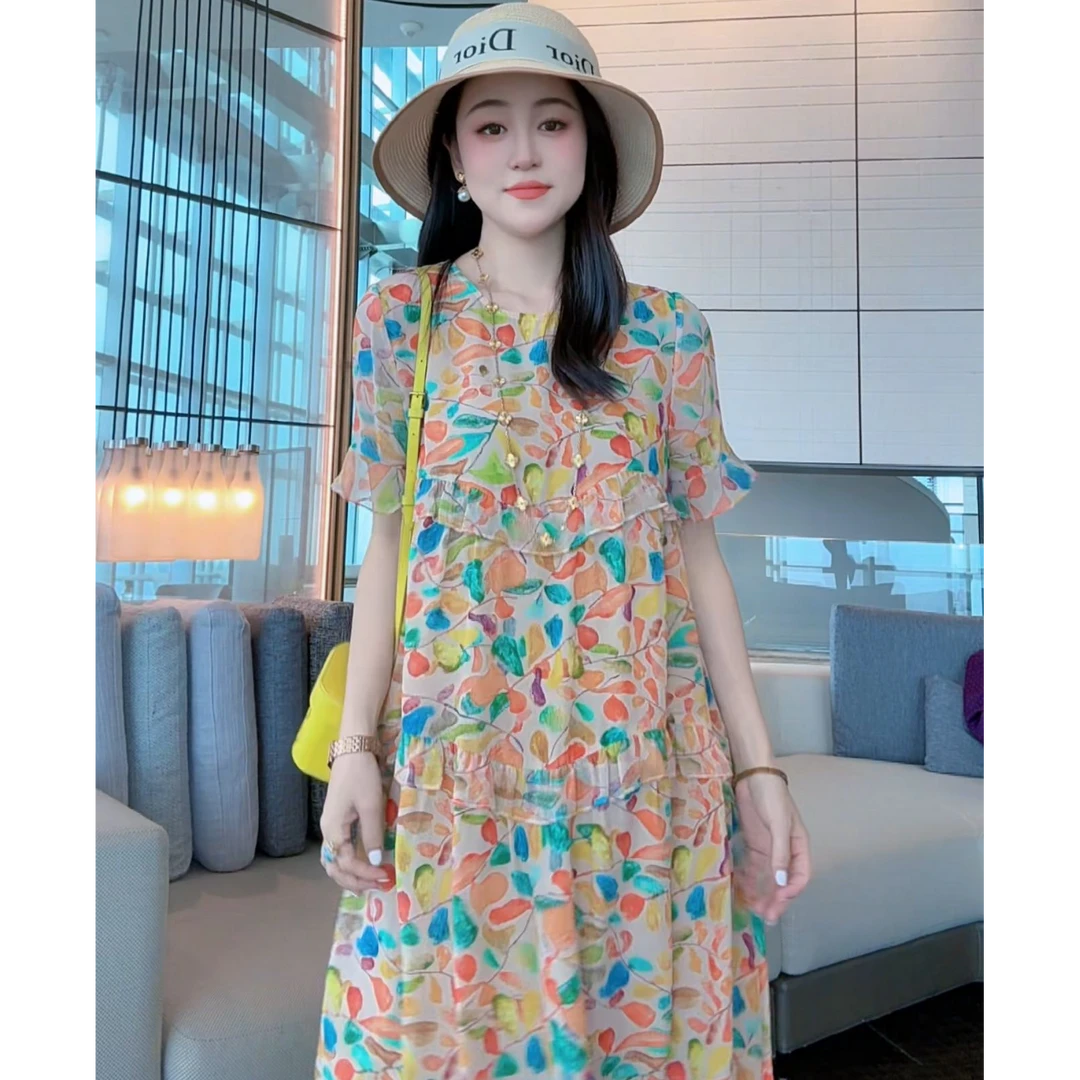 【丝芙玉禄】（K097）100%真丝双绉复古新中式连衣裙桑蚕丝女装连