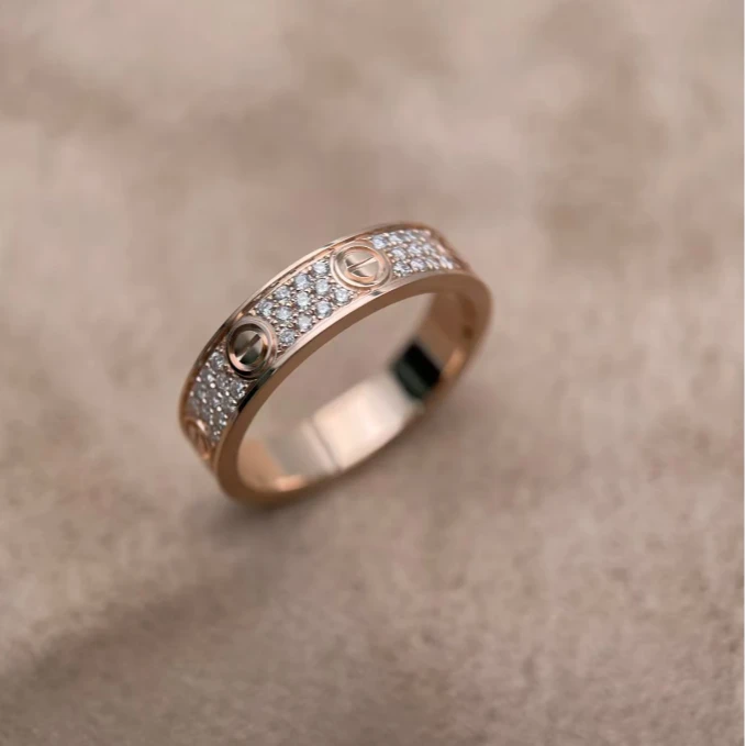 99新 Cartier/卡地亚 大头活动LOVE 满钻 三排钻 窄版戒指 56