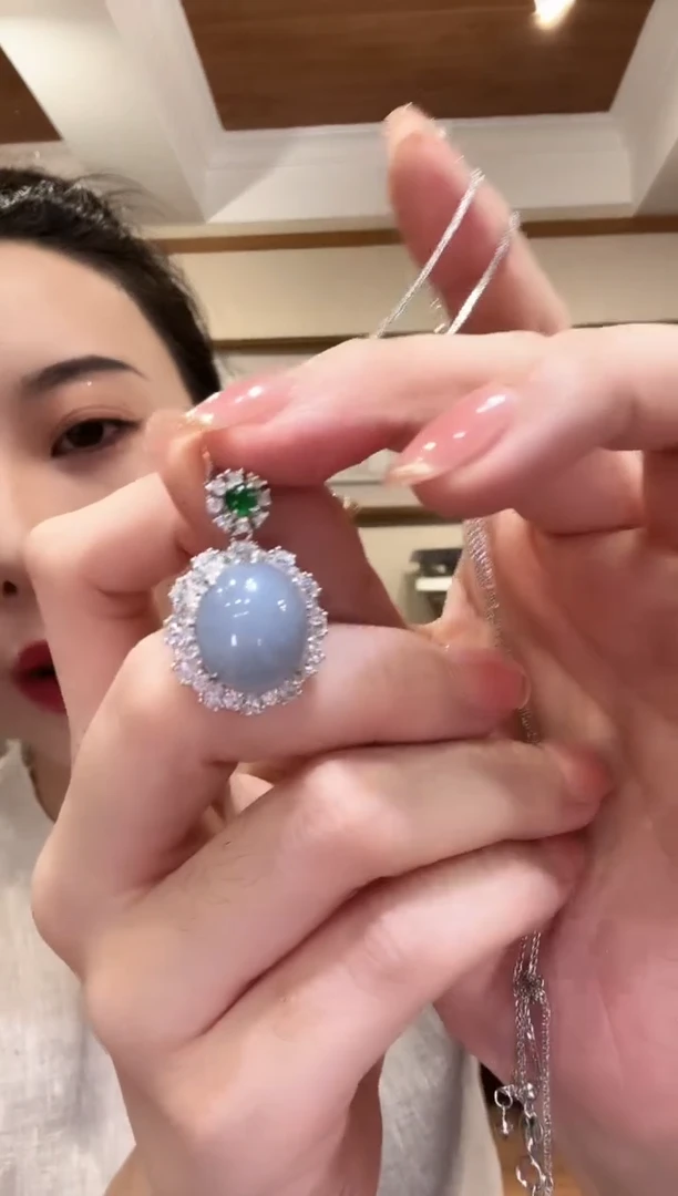 翡翠银S925镶嵌颈饰国风