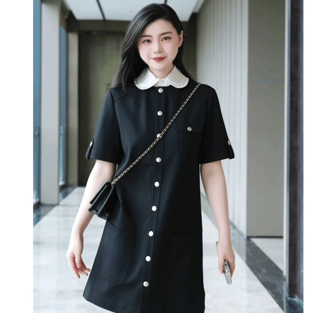 友阿商场玛施嫚2025单排扣可拆卸翻领四面弹直筒连衣裙1500508