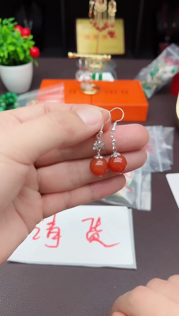 【闪购商品】南红玛瑙耳饰银S925镶嵌718000