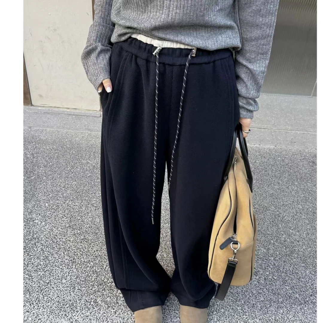 王美丽本丽-no退no换 谨慎下单82496条纹抽绳拼色弯刀裤