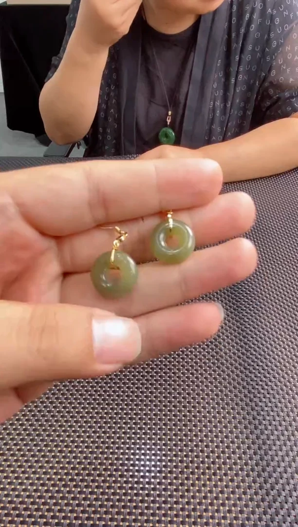 和田玉银S925镶嵌耳饰天然和田玉 耳钉 003