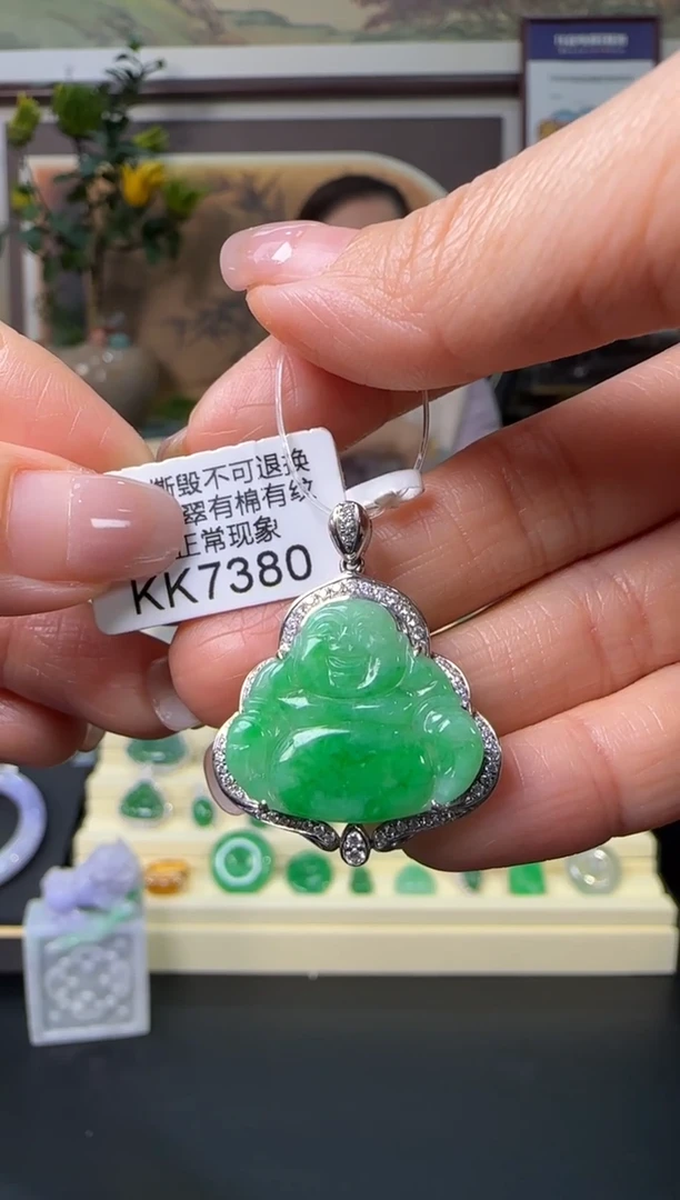 颈饰18K金镶嵌翡翠KK7380   佛公