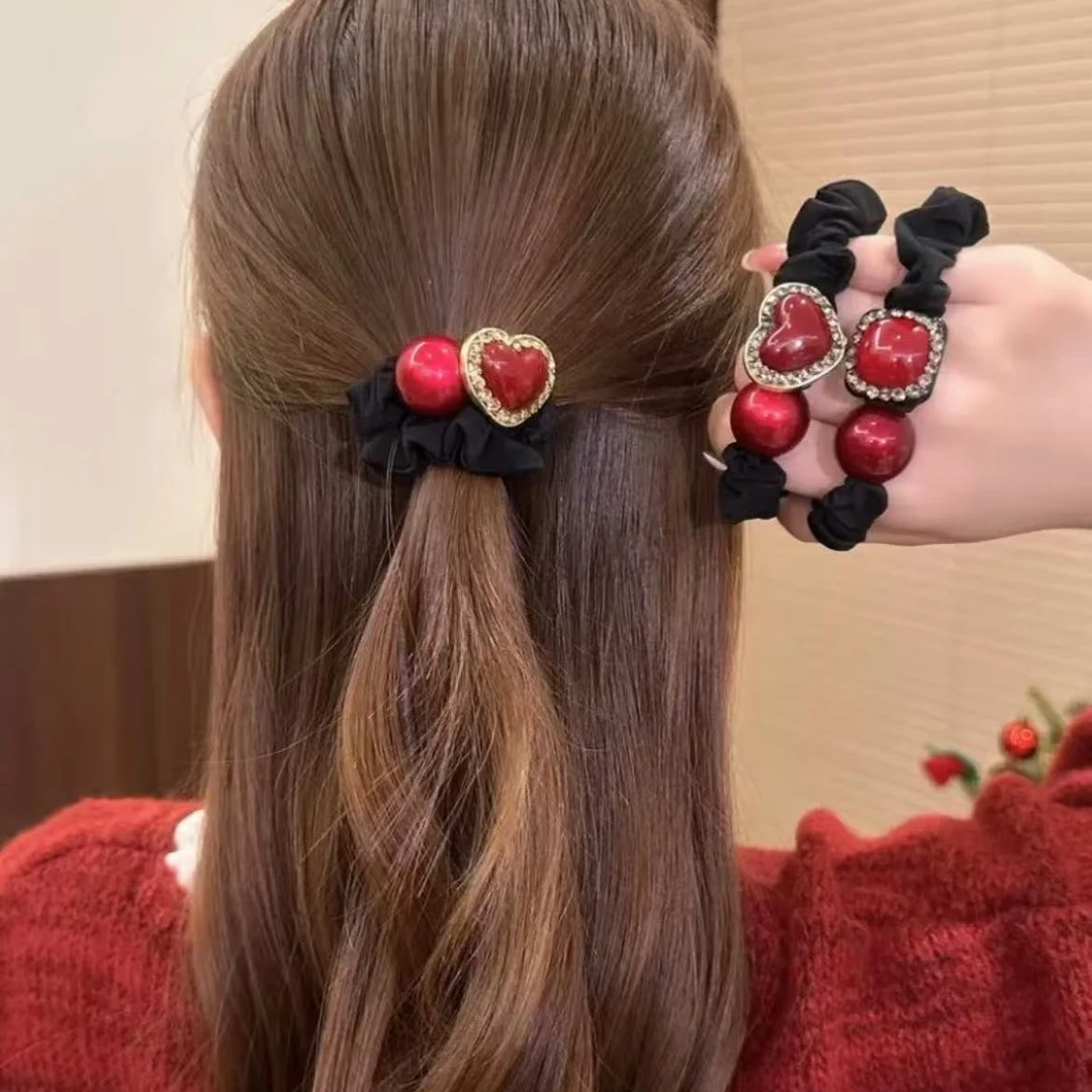 轻奢韩版红豆小肠发圈丸子头马尾发绳2025新款时尚发圈红色头绳女