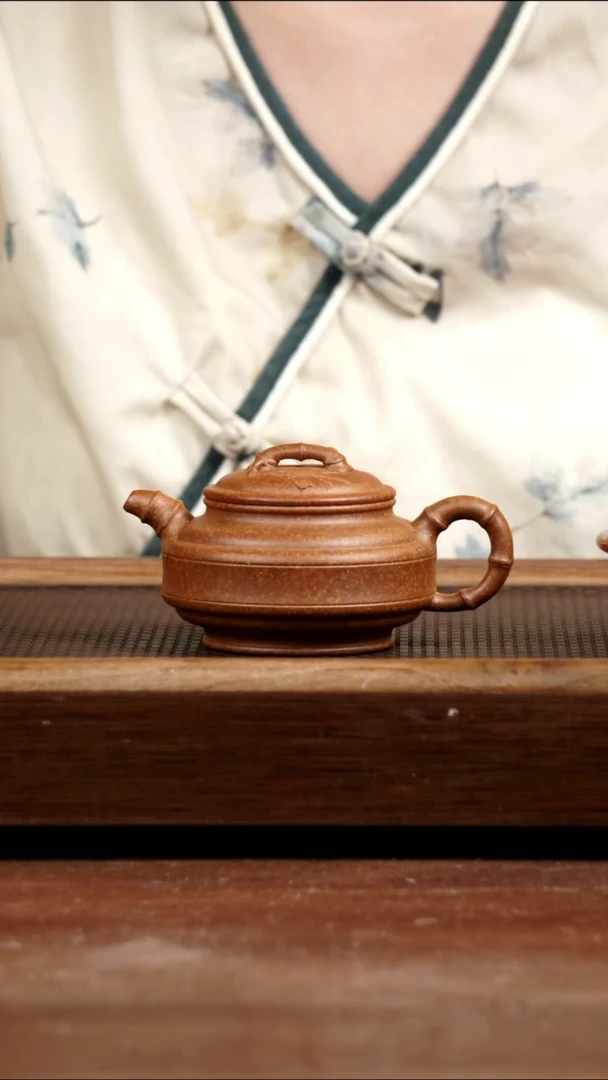 茶壶紫砂龙骨金砂双线竹鼓160CC