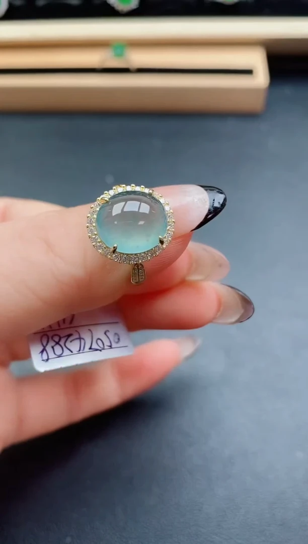 翡翠戒指银S925镶嵌50860