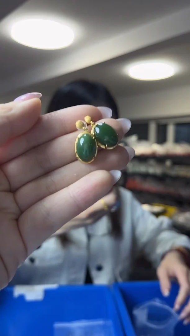 银S925镶嵌和田玉耳饰（多样性发一件）