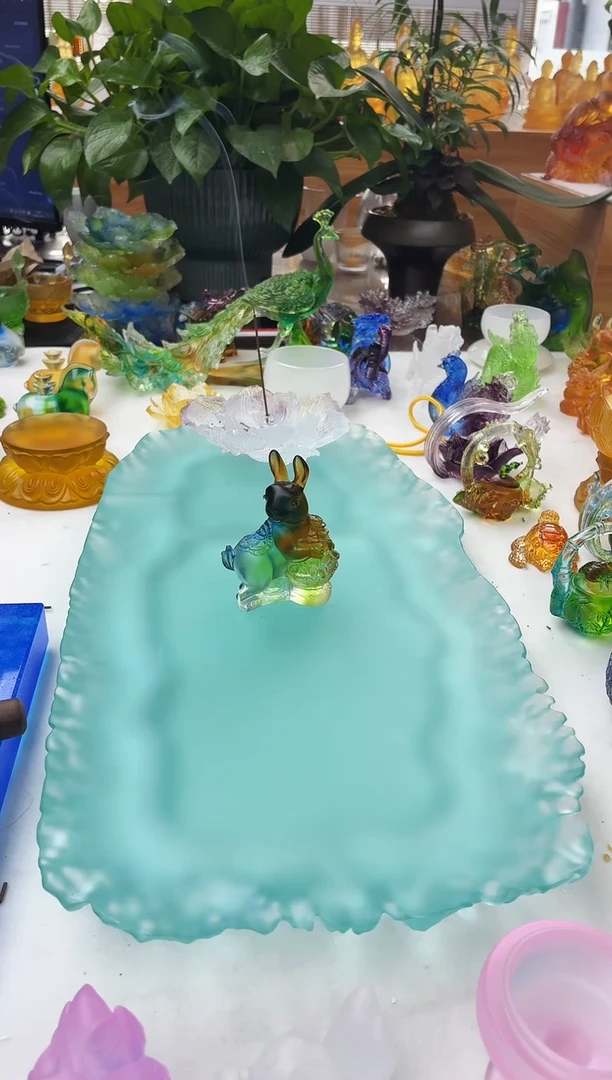 手工艺品琉璃彩色小兔子摆件