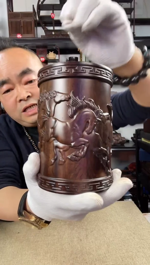 木老李红木工艺马到成功笔筒