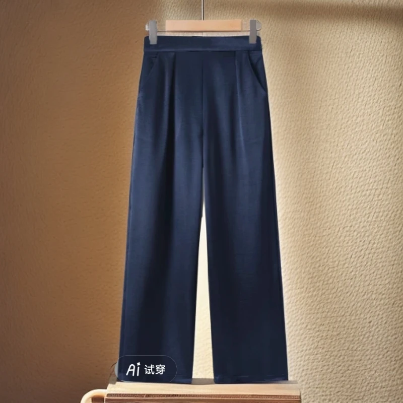 【裤王】品牌新款桑蚕丝休闲松紧高腰窄版直筒女裤480
