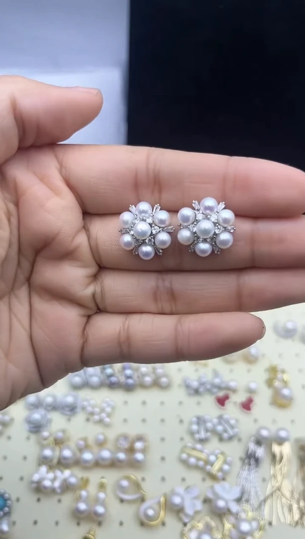【闪购商品】淡水珍珠耳饰合金新款雪花