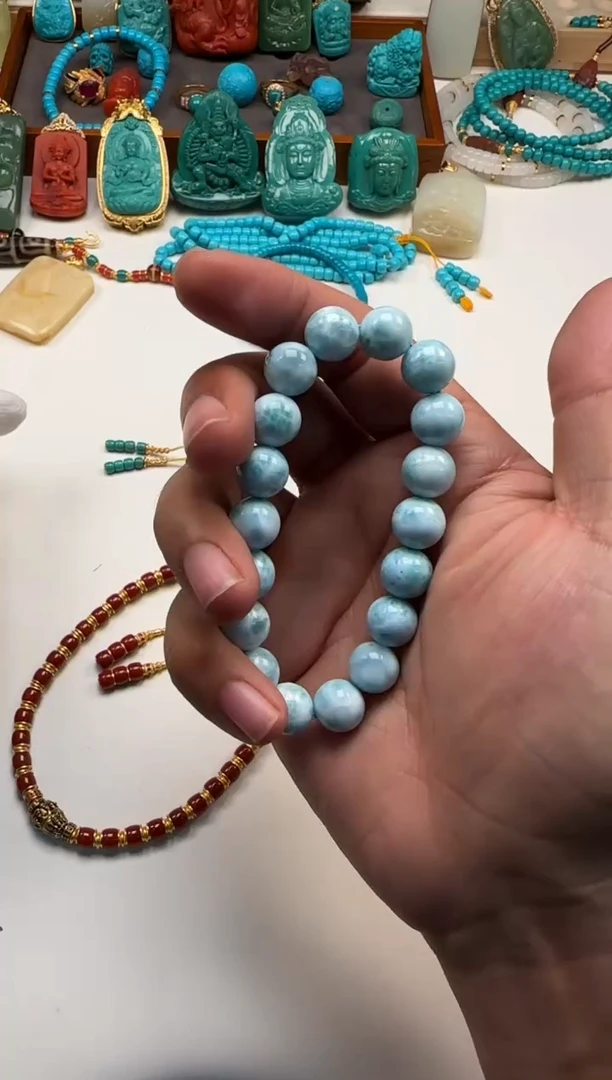 未镶嵌针钠钙石（海纹石）手链观**～手串手串