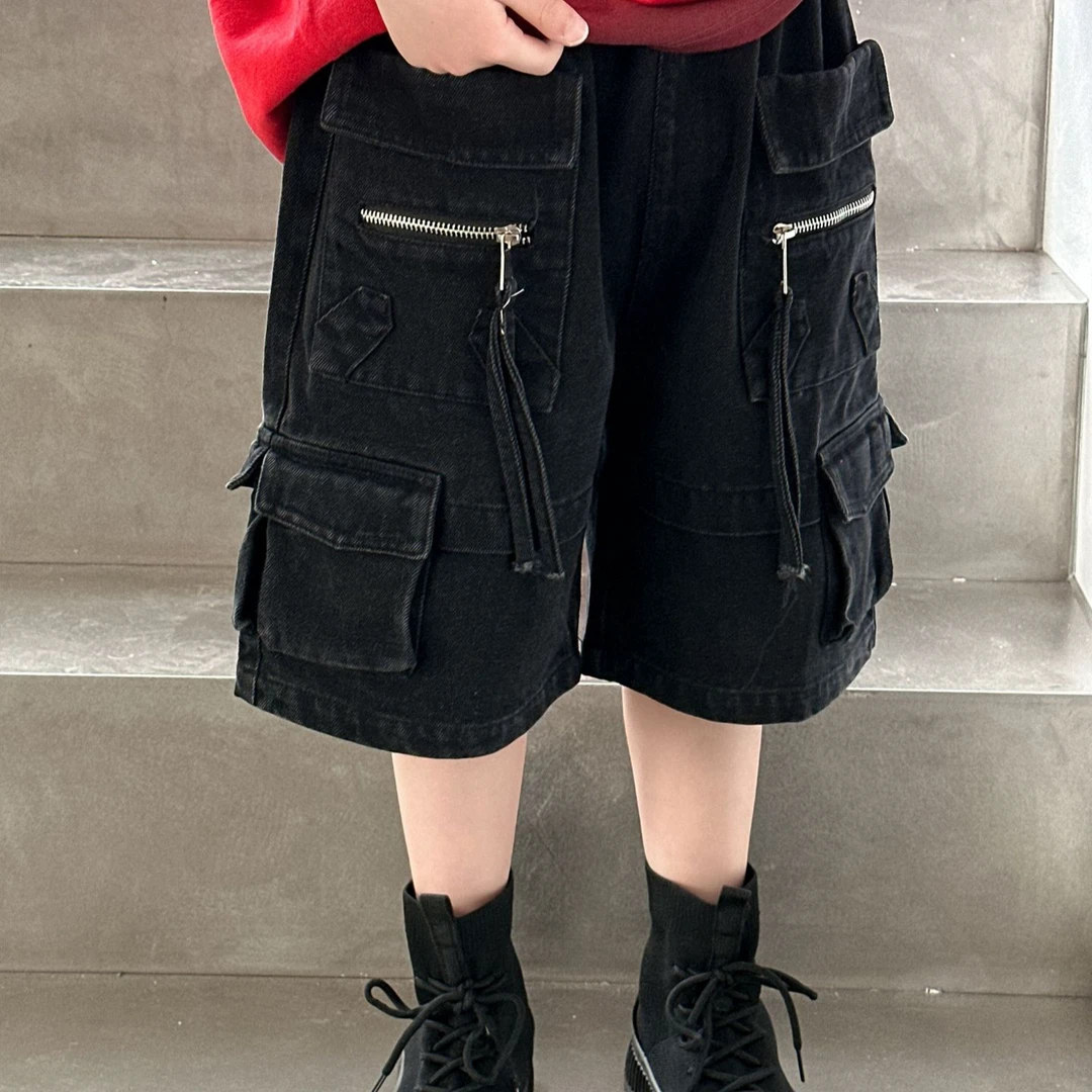 麦哟哟男童夏季牛仔短裤休闲百搭宽松韩版多口袋日系复古潮酷帅气
