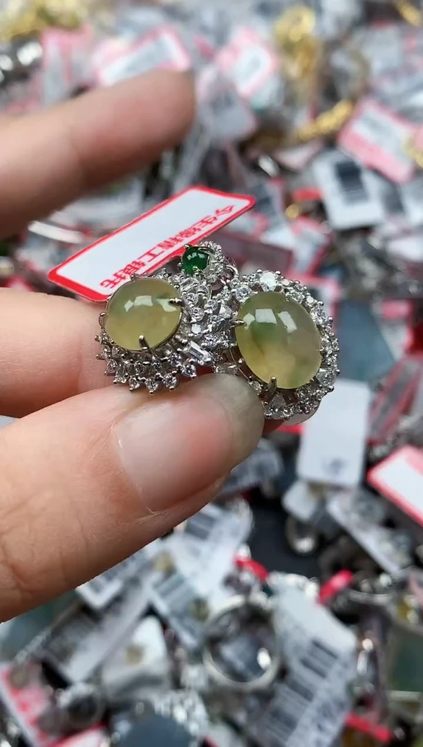 银S925镶嵌戒指翡翠天然A货缅甸翡翠