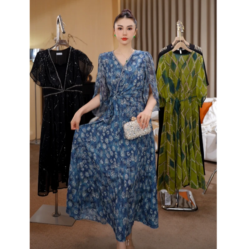 闭月羞花 G6269夏季新款小碎花中袖连衣裙时尚洋气中长裙子