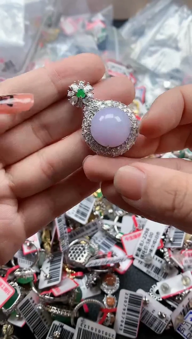 银S925镶嵌戒指翡翠天然A货缅甸翡翠