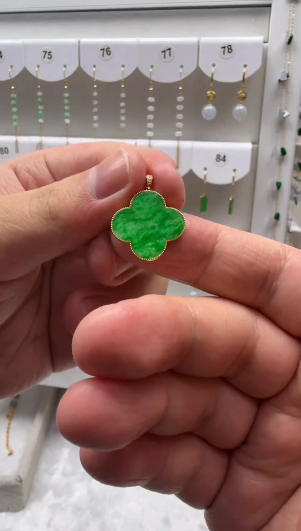 吊坠(不含链)18K金镶嵌翡翠缅甸天然翡翠a货