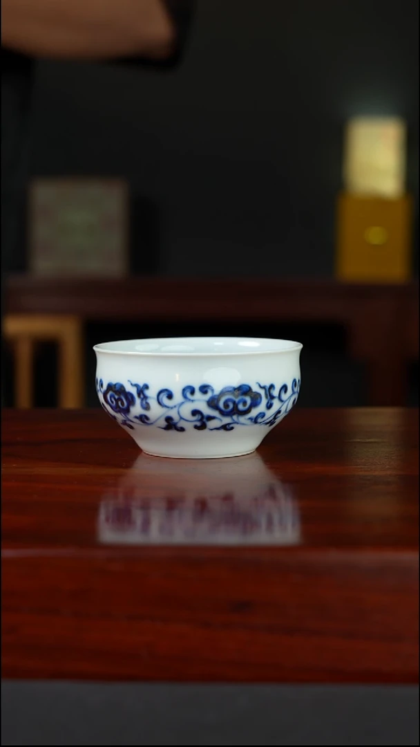 祖传窑  真柴窑传承400年缠枝灵芝出唇杯