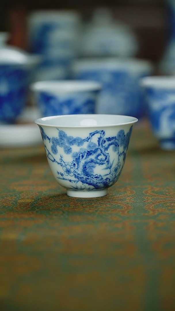 【闪购商品】杯微瑕平生一盏柴窑青花松竹梅薄胎花神杯