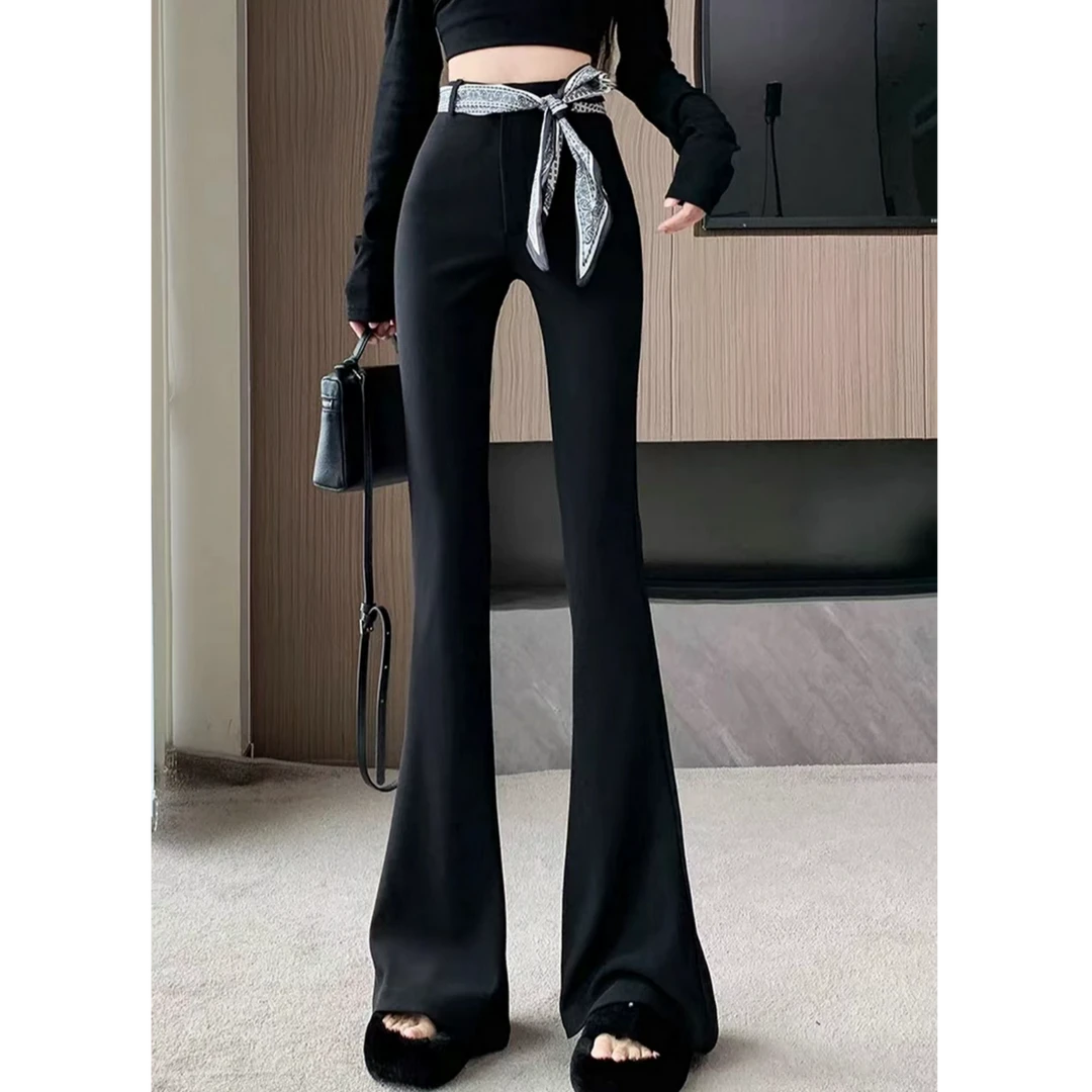 1313（送丝巾）微喇裤女2025秋季韩版西装休闲裤高腰显瘦弹力喇叭裤