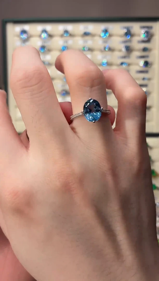 银S925镶嵌戒圈海蓝宝石000