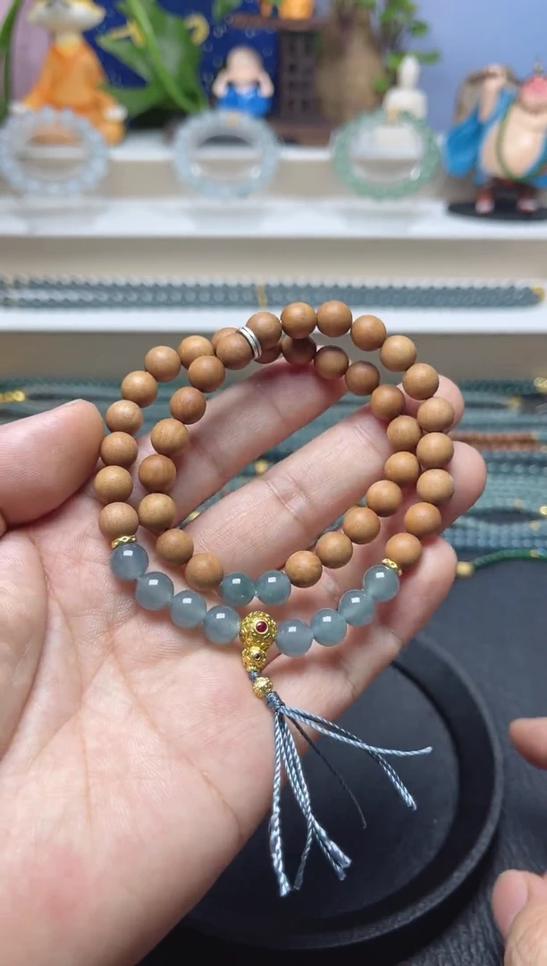 未镶嵌手串翡翠天然危地马拉翡翠手串配木珠双圈