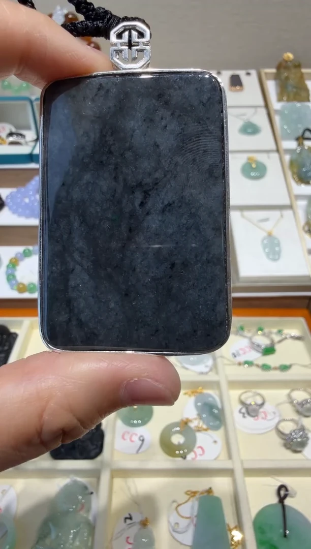 银S925镶嵌挂件翡翠A货翡翠多样性发一件乌鸡无事牌