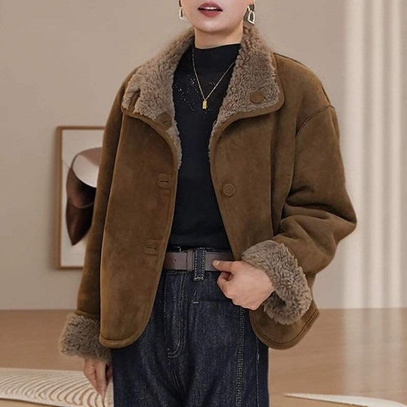 洋气减龄休闲百搭短外套2024冬季新款时尚复古气质两面穿保暖上衣