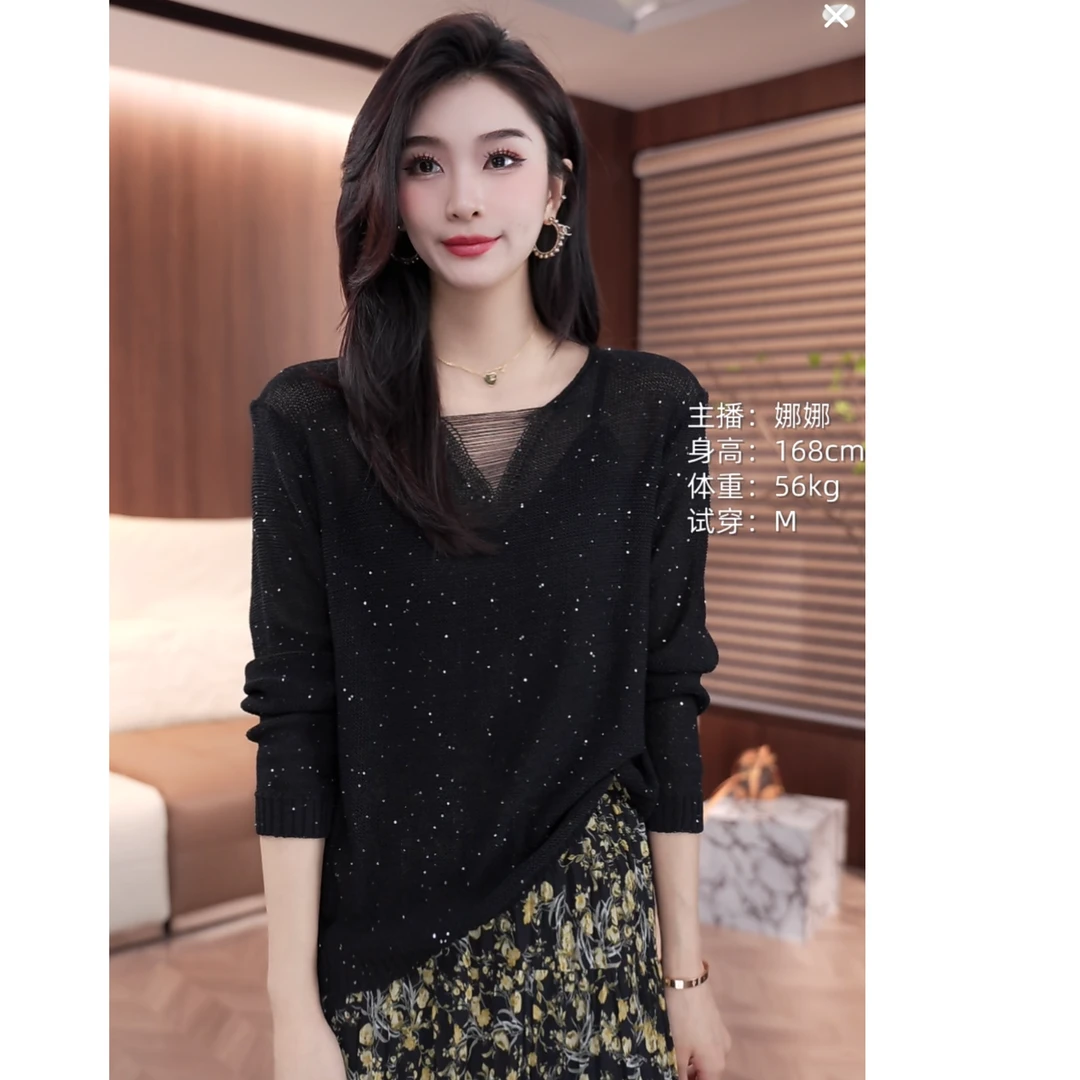 [麦霓严选]2025新款慵懒风长袖v领针织衫女9170