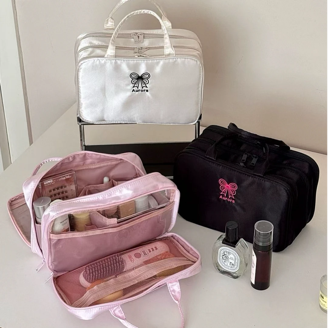 粉色三层少女化妆包大容量便携式手提化妆袋旅行出差化妆品收纳包