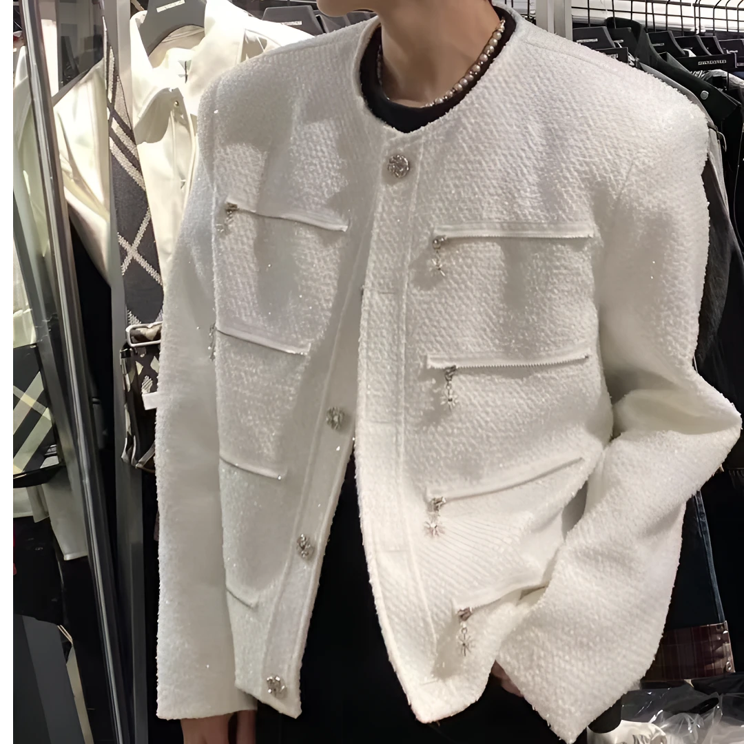 OOTD | 外套新品-白色拉链饰品重工小香风轻奢定制垫肩潮流休闲款