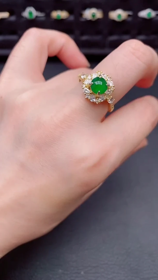 银S925镶嵌戒指翡翠天然a货翡翠74