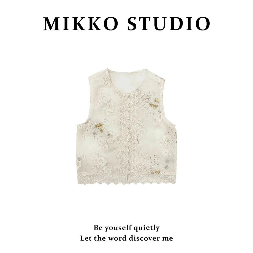 【星花绮裳】MIKKO 双层月光纱新中式重工刺绣钉珠亮片马甲S-925306