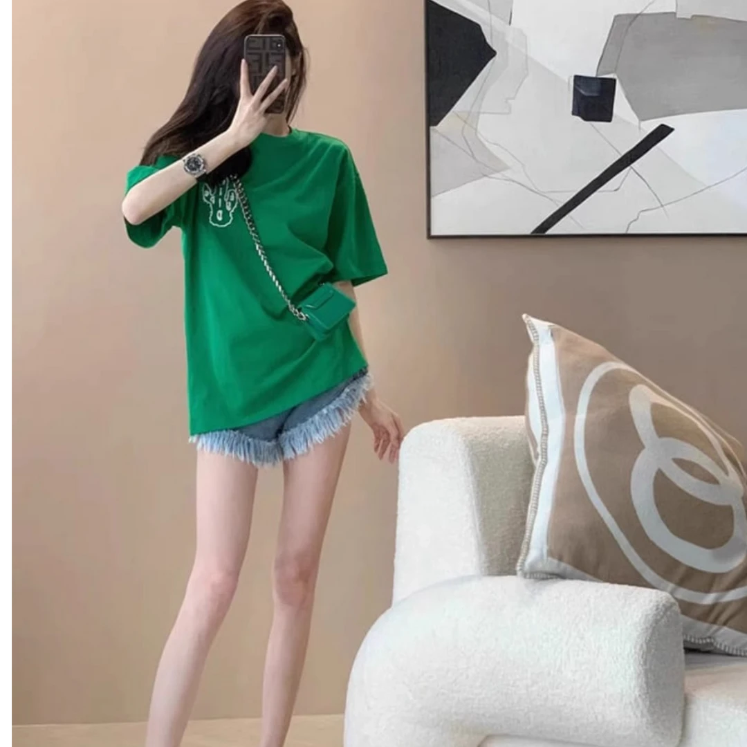 2025年夏季新款设计感宽松时尚印花圆领短袖T恤女情侣潮牌上衣