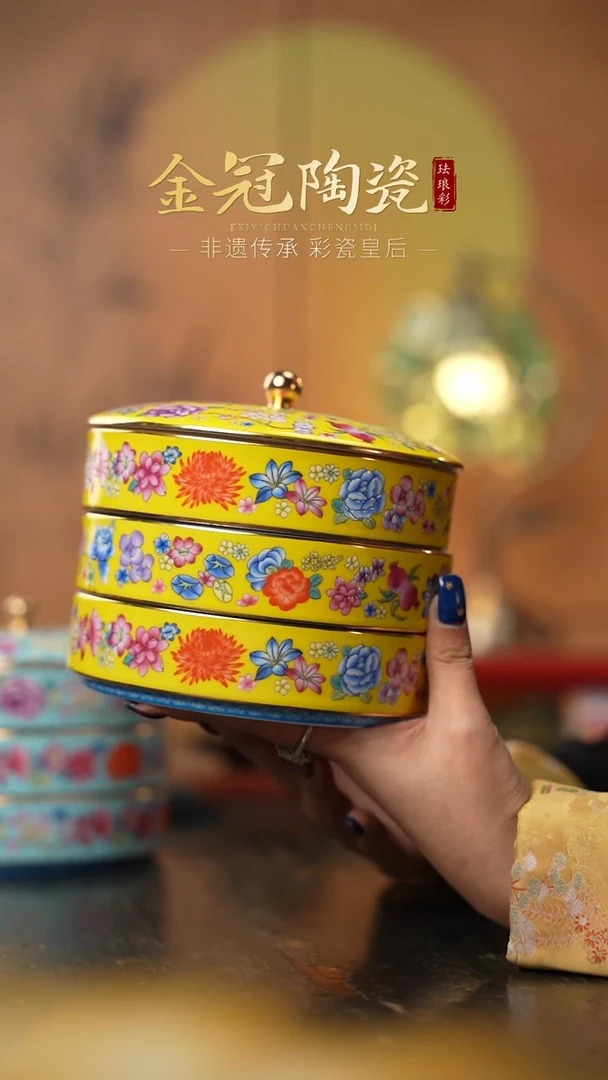 陶瓷帝王黄三层储食盒