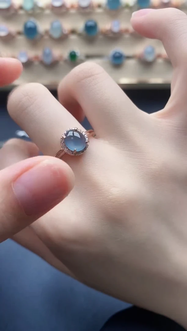 翡翠戒指银S925镶嵌一物一证一礼盒