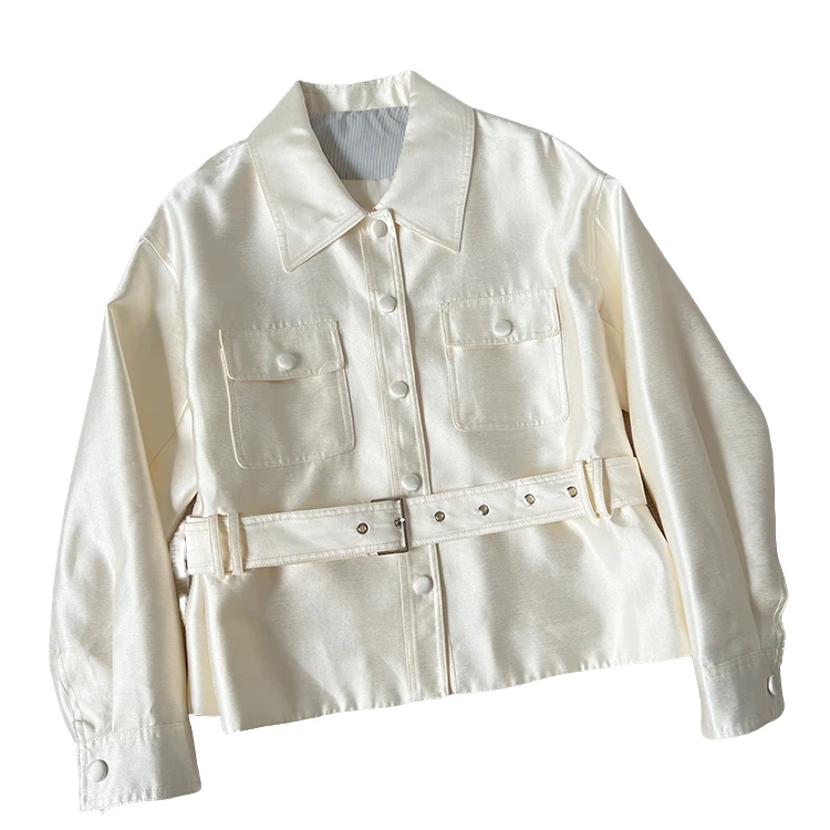 【佳文定制】5869外套丝毛面料意法春季新款系腰带工装上衣