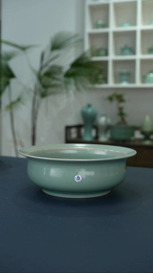 瓷片5号天蓝釉炉式洗一级品18.2口径     洁