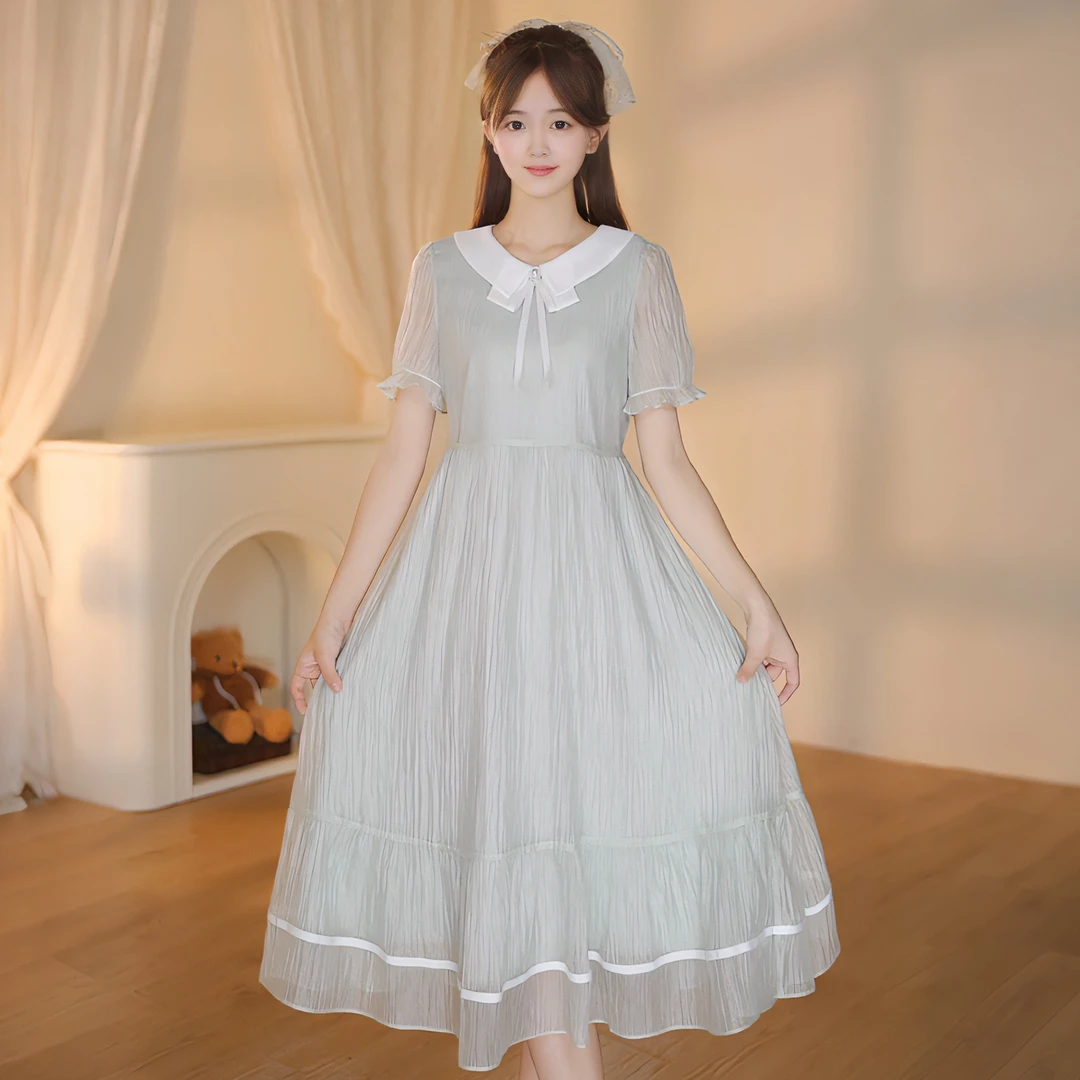 初中生连衣裙高中生夏季长裙子学院风毕业季10-18岁大童学生显瘦