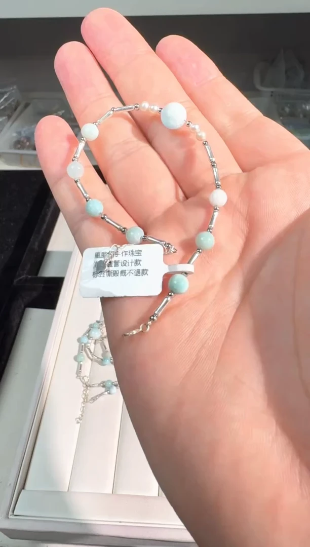 水晶手链银S925镶嵌U011海纹直管款